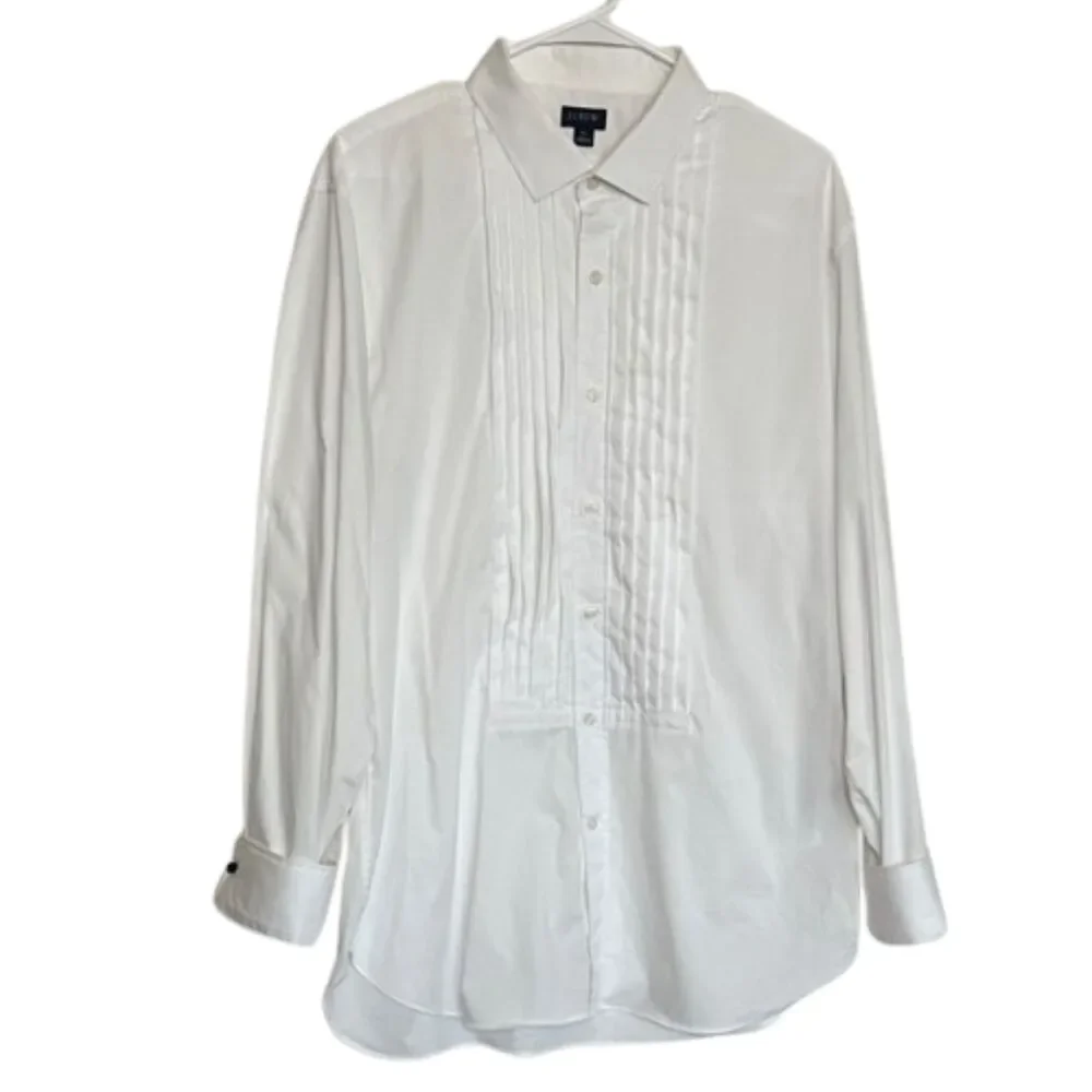 J. Crew Ludlow Pleated Bib Tuxedo Shirt Mens XL Cuff Links Formal Event White